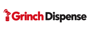 Grinch Dispense — red dispenser icon with red and charcoal wordmark