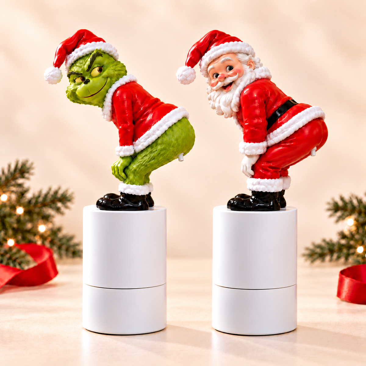 Duo — one Grinch and one Santa dispenser together